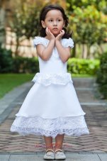 A-line Cap Sleeve White Flower Girl Dress Lace Hem