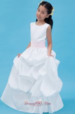 Cute Little Girl Dress Scoop White A-line with Belt