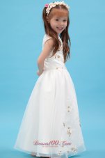 Discount Spring White V-neck Applique Flower Girl dress