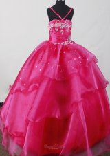Hot Pink Beading Little Girl Pageant Dress Organza