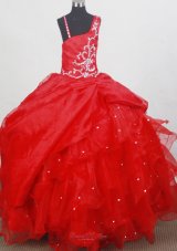 Discount Beaded Red Little Girl Pageant Dress with Straps