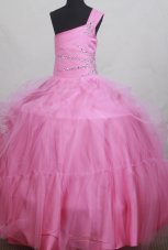 Beaded One Shoulder Little Girl Pageant Dress Light Pink