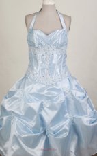 Halter Top Beading Little Girl Pageant Dress Light Blue