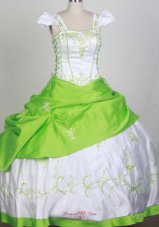 Square Neck White and Spring Green Flower Girl Pageant Dress