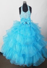 Little Girl Pageant Dress with Ruffled Layers Aqua Blue