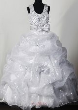 Beading Bowknot Organza 2014 Sequin Pageant Dress Scoop