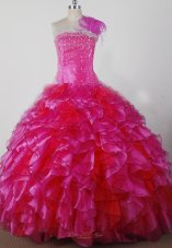 Hot Pink Exquisite Beading Ruffles Pageant Dress One Shoulder