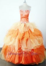 Classical Embroidery Beading Strapless Orange Pageant Dress
