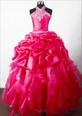 Hot Pink Discount Beading Handle Flower Pageant Dress Halter
