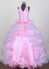 Halter Top Pink and Blue Little Girl Pageant Dress