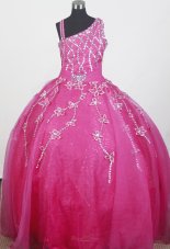 Hot Pink Little Girl Pageant Dress With Sequins Flowers