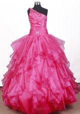 Hot Pink Ruffled Little Girl Pageant Dress One Shoulder