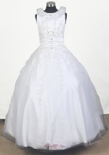 Scoop Neck Girl Pageant Dress Ball Gown In White