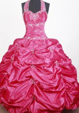 Hot Pink Halter Top Child Pageant Dress with Pick ups