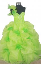 Spring Green Floral Little Girl Pageant Dress One Shoulder