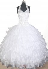 Ruffled White Ball Gown Flower Girl Dress Halter Top