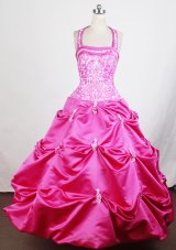 Halter Top Embroidery Hot Pink Little Girl Pageant Dresses