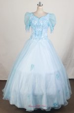 Short Sleeves Light Blue Little Girl Pageant Dresses