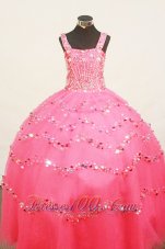 Heavy Beaded Hot Pink Junior Miss Pageant Dresses Sequins
