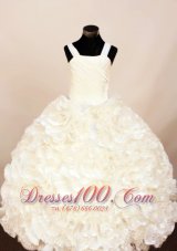 Rolling Flower White Ruffles Pageant Ball Gowns Straps
