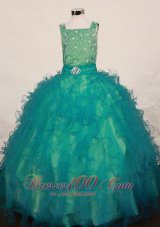 Square Teal Crystal Pageant Dress for Juniors Ruffles
