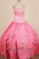 Applqiues Rose Pink Sweet Sixteen Gowns Straps for Pageant