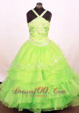 Layeres Spring Green Pageant Dress Embroidery Cross Straps