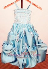 Bead Appliques Baby Blue Little Girl Pageant Dresses Strap