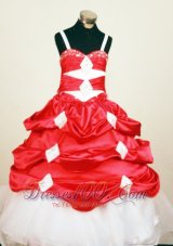 Pick-ups Red and White Pageant Gowns Spaghetti Straps
