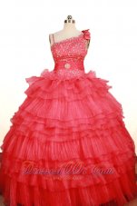 Asymmetrical Strap Coral Red Pageant Gown Tiered Sweet 15