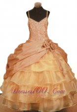 Floral Pleats Pageant Ball Gowns Straps Layered Beaded