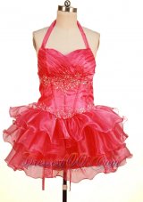 Halter Top Coral Red Pageant Dresses Sweetheart Mini-Length