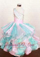 One Shoulder Pageant Gowns Colorful Beading Sash Ruffles
