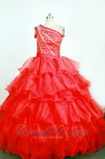 Ball Gown One Shoulder Pageant Dresses Rust Red Trimmed