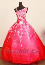 Asymmetrical Straps Pageant Dresses Coral Red Appliques