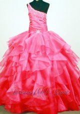 One Shoulder Ruffled Sweet Sixteen Gowns Coral Red Beaded