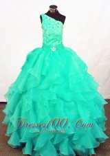 Medium Spring Green One Shoulder Ball Gowns for Pageants