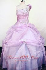 Lilac One Shoulder Sweet Sixteen Gowns Pick up Flowers