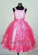 Ruffles Straps Hot Pink Little Girl Pageant Dresses Brooch
