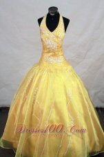 Yellow Halter Appliques Pageant Dresses for Teens 2013
