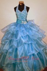 Corset Light Blue Junior Miss Pageant Dresses Sash Halter