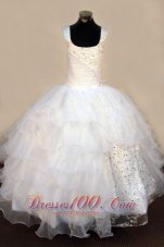 Beading Sequin White Little Girl Birthday Gowns Square