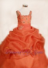 Ruffles Appliques Pageant Gowns Orange Red Straps Special