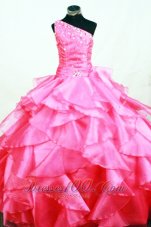 Ruffles Hot Pink One Shoulder Beading Pageant Dresses
