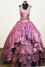 Sequins A-line Halter Fuchsia Little Girl Pageant Dresses