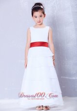 Cheap White and Red Scoop Little Girls Formal Dresses