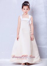 Little Girls Formal Dresses Champagne Square Bows Ankle-length