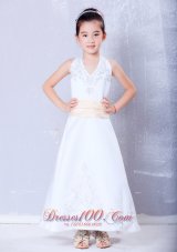 Champagne Halter Embroidery Satin Infant Pageant Dresses