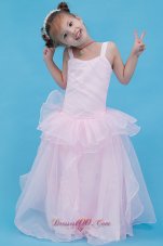 Baby Pink Straps Flower Girl Pageant Dress Organza