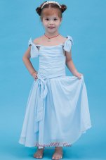 Ruched Straps Chiffon Baby Blue Flower Girl Dresses